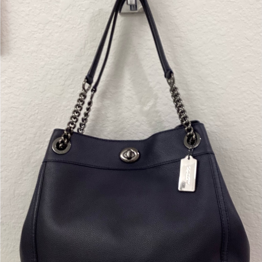 Coach Edie Dark Blue Leather Shoulder Bag